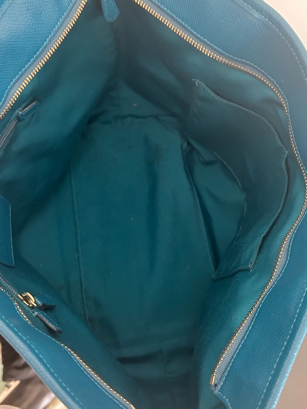 Coach Turquoise Teal Pebbled Leather Tote zip top structured shoulder bag - Picture 8 of 11